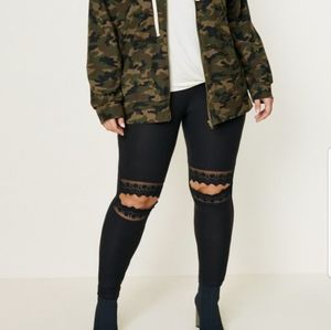 High Waisted Open knee brushed lace leggings